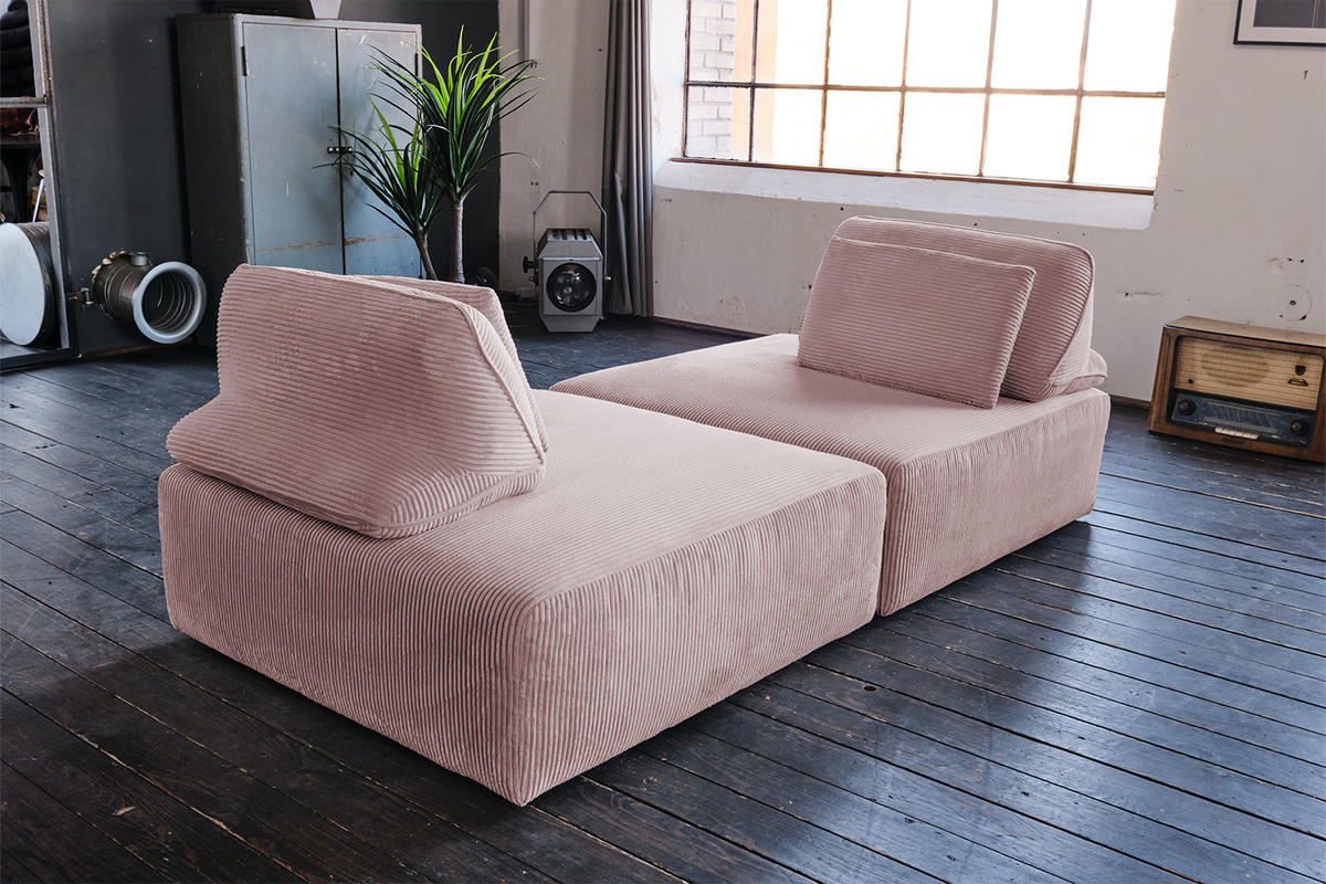 MODULSOFA WIOLO SOFT 2 MODULE 2 KISSEN Pink Cord - Pink/Schwarz, Kunststoff/Textil (222/84/111cm) - KAWOLA