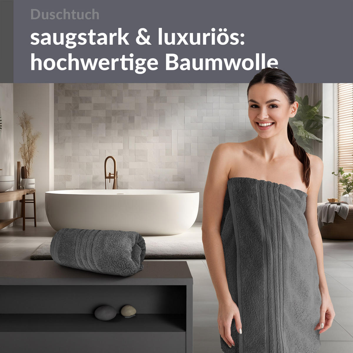 DUSCHTUCH London Anthrazit Grau 2er Set 70x140 - Anthrazit, Textil (70/140cm) - Lashuma