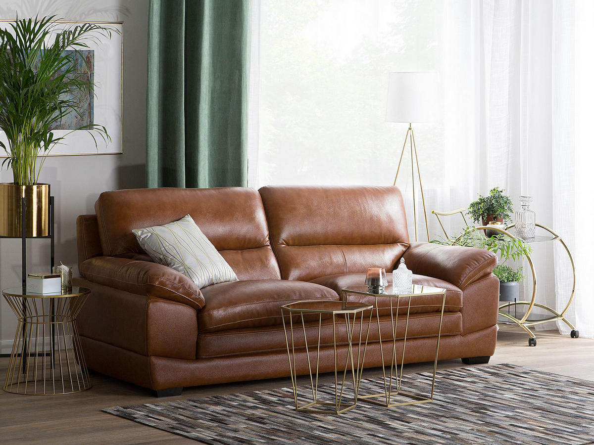 SOFA Leder Goldbraun Horten - Goldfarben, Leder/Textil (200/89/85cm) - Beliani