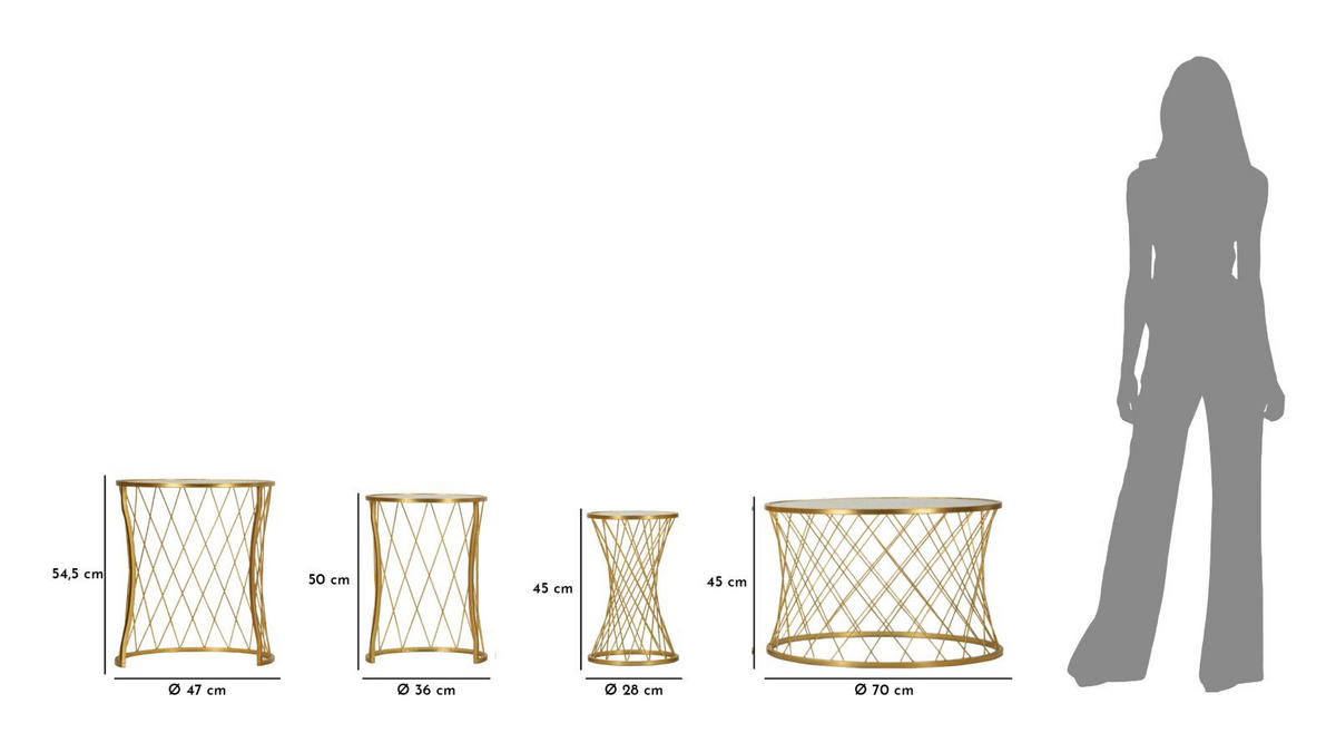 TISCHE IM 4ER-SET Noah, goldfarben, Eisen und Glas, Höhen 45, 54,5 und 50 cm - Goldfarben, Glas/Metall (70/70/55cm) - Mauro Ferretti