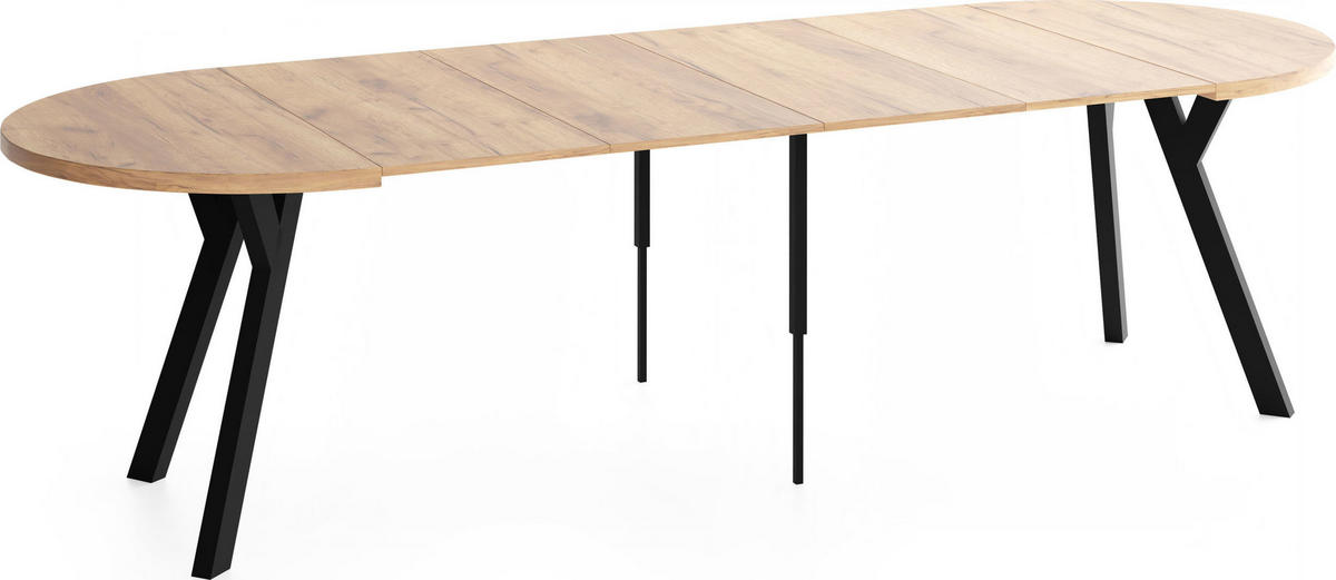 ESSTISCH Vero rund ausziehbar verlängerbar, Eiche Braun 100-300/100/77 cm - Eiche Wotan/Schwarz, Holz/Holzwerkstoff (100/300/76.5cm) - WFL GROUP
