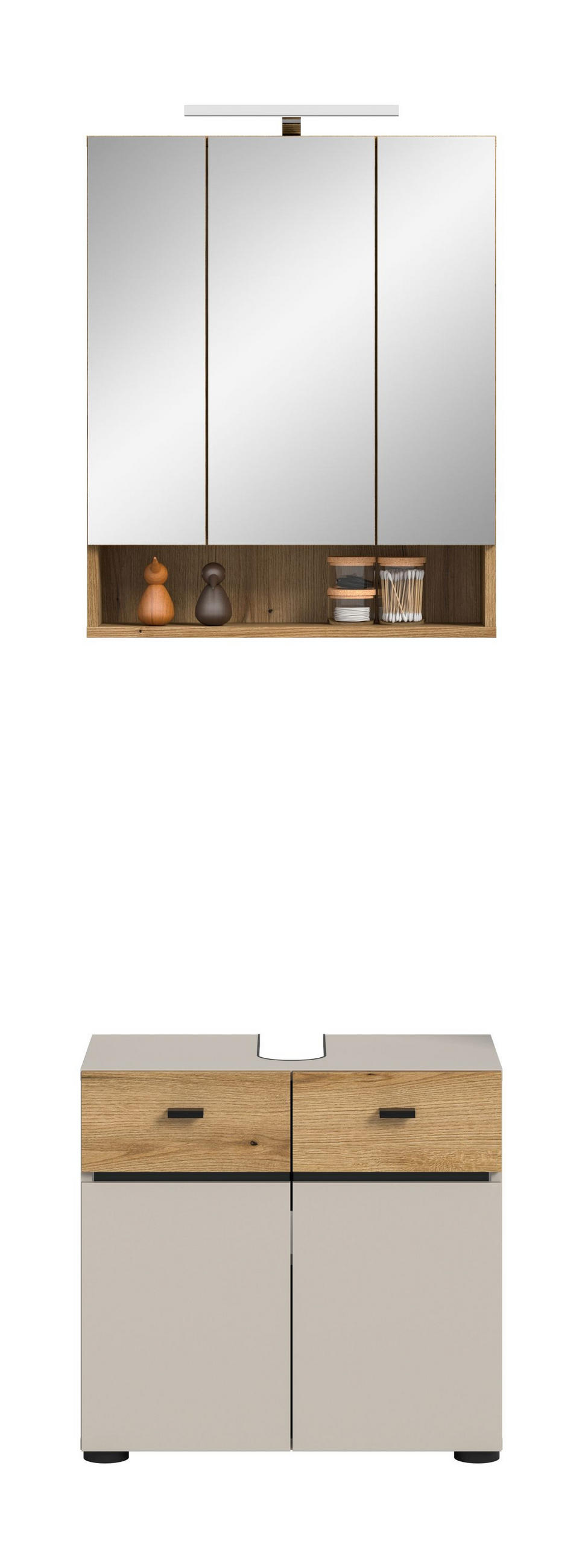 BADKOMBINATION INKL. BELEUCHTUNG Aqua Kaschmir 60/35/191 cm - Beige, Holzwerkstoff (60/191/35cm) - Xonox