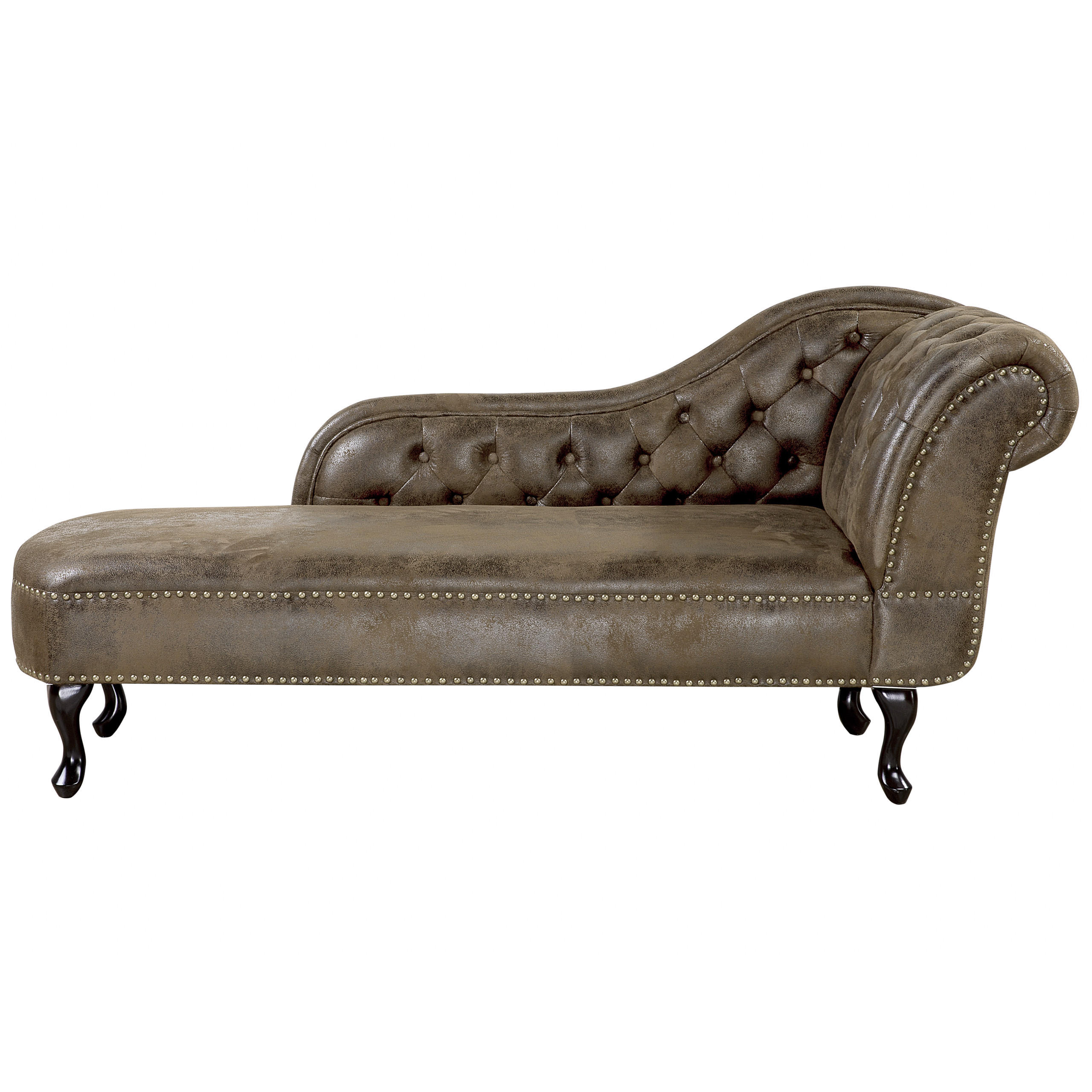 Beliani ČALOUNĚNÉ LEHÁTKO CHAISE LONGUE Umělá semiš hnědé pravostranné Nimes