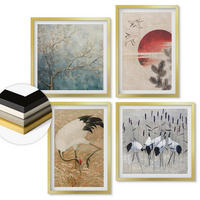 WANDBILDER 4er Set - 50x50 cm & 40x60 cm Goldrahmen - Japanische Kraniche Landschaft - Goldfarben, Kunststoff (50/50cm) - ArtPrintCave