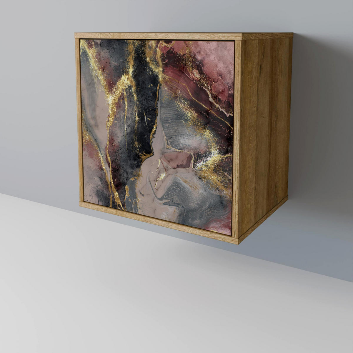SIDEBOARD GOLDEN TIDES, Eichefarben, 57,5x42x72,5 cm, Schwarze Metallfüße - Eichefarben/Multicolor, Holzwerkstoff/Metall (57.5/72.5/42cm) - SpaceRebels