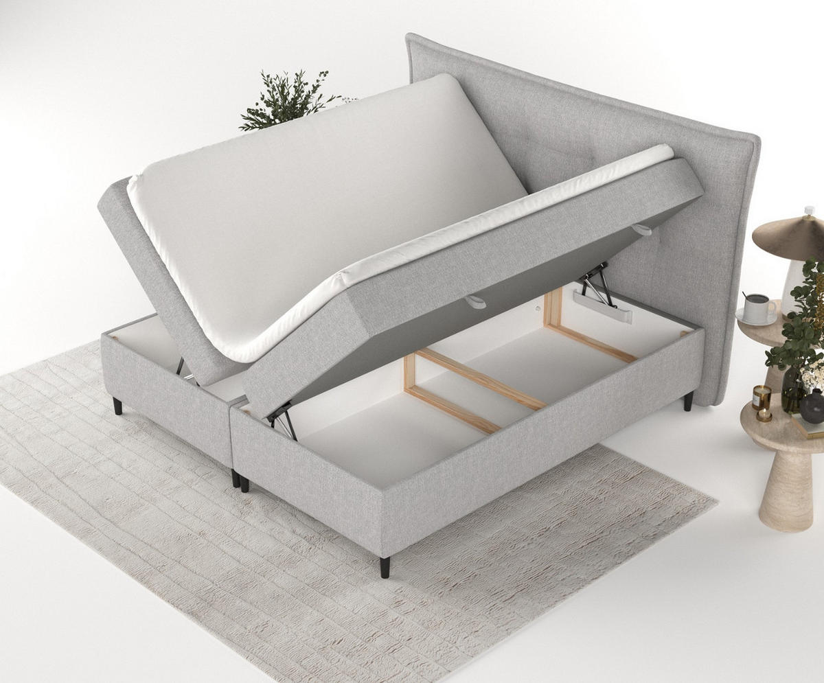 BOXBETT Las Palmas 200/200 cm Graubeige im Megan Stoff - Schwarz/Grau, Holz/Holzwerkstoff (200/200cm) - AltaBeds