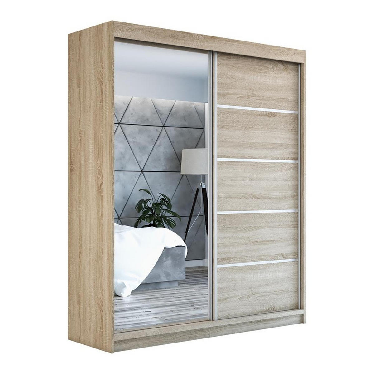 SCHWEBETÜRENSCHRANK 180 CM BERLIN Farbe: Sonoma - Braun, Holzwerkstoff (180/215/59.5cm) - A&J MöbelLand