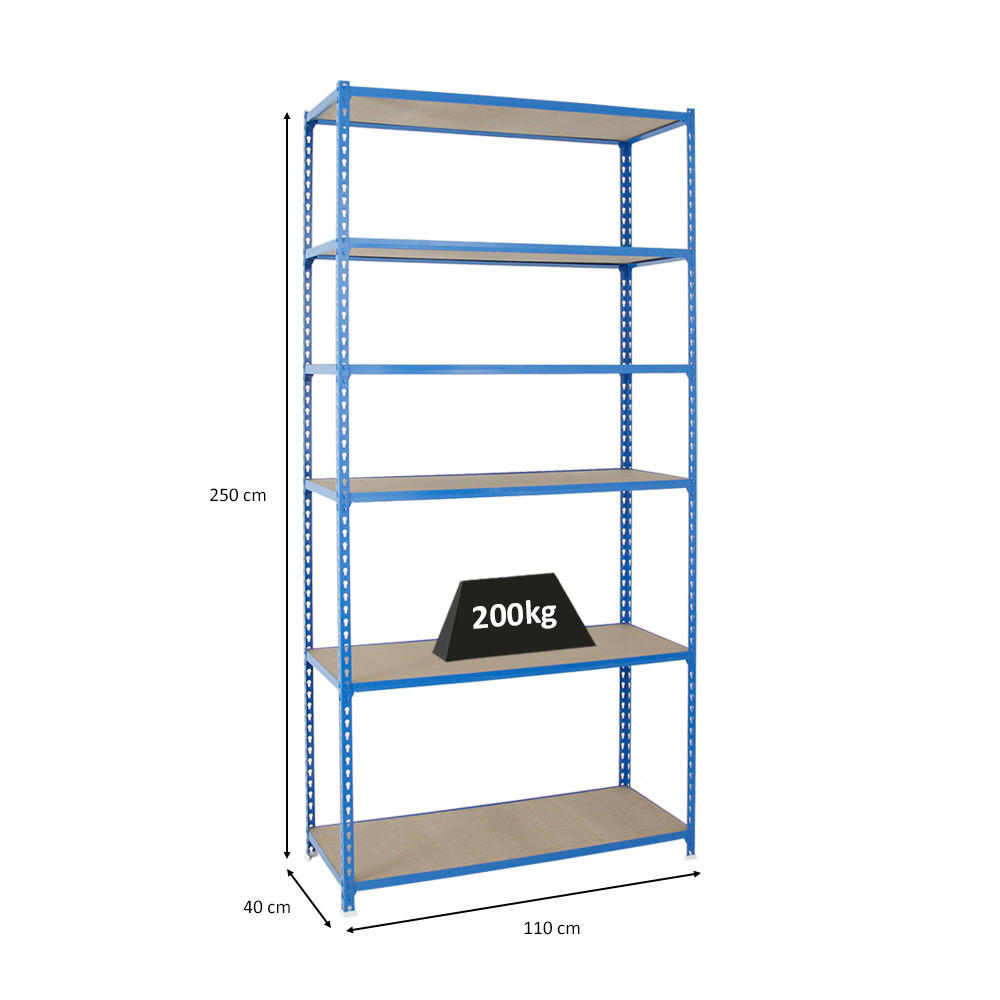 SCHWERLASTREGAL Giant Muli HxBxT 250 x 110 x 40 cm 6 Fachböden Fachlast 200 kg Blau - Blau, Metall (110/250/40cm) - PROREGAL