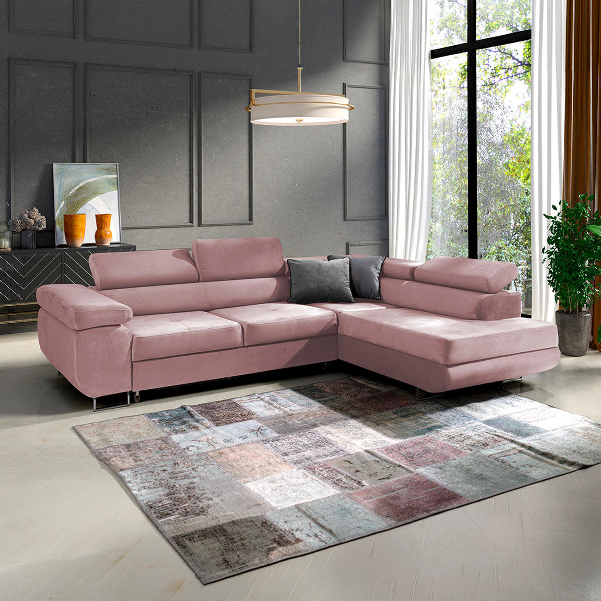 ECKSOFA Wilson 4 Sitzplätze Rose - Pink, Holzwerkstoff (271/201cm) - Petits-meubles