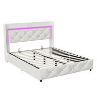 POLSTERBETT 160x200 cm LED USB C Stauraum Lattenrost PU Leder weiß - Weiß, Holz (160/200cm) - LEBENLANG