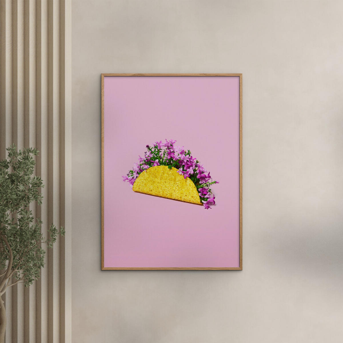 POSTER mit Rahmen Supermercat - Flower taco - Pink/Eichefarben, Holz/Papier (30/40cm) - Poster&Frame