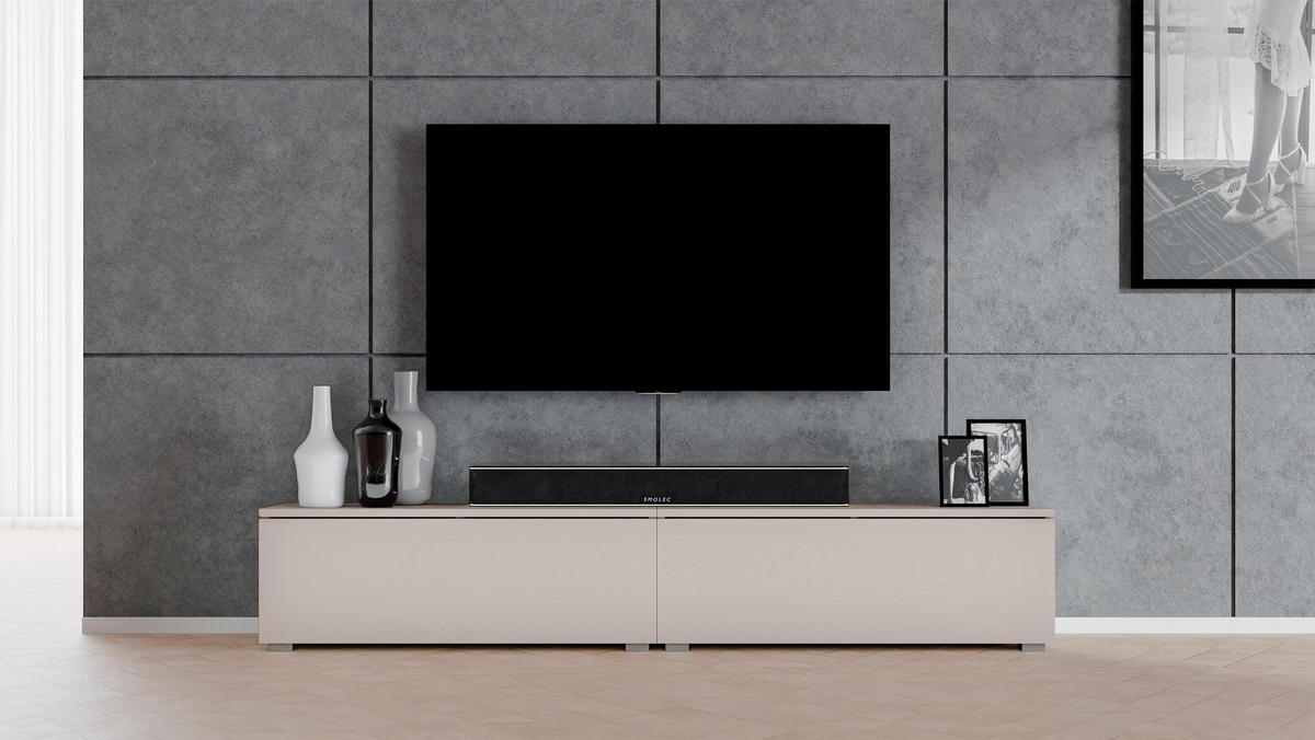 LOWBOARD Loriano 3x100 Beige Kaschmir 300/36,5/32 cm – Hängend und Stehend - Beige, Holzwerkstoff/Kunststoff (200/36.5/32cm) - AX Living