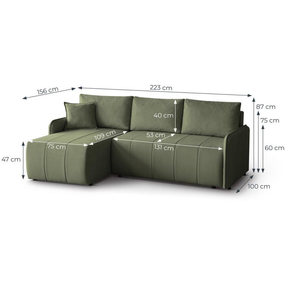 ECKSCHLAFSOFA Capri grün - Schwarz/Grün, Kunststoff/Textil (223/156cm) - Beautysofa