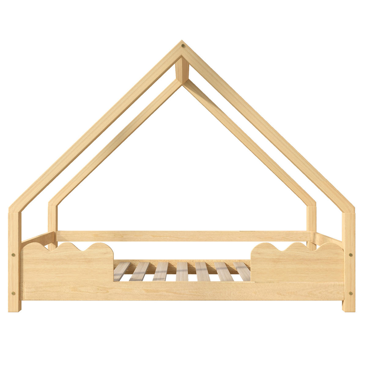 POSTELJA v obliki hiše 90/200 cm naravna z zaščito pred padcem iz masivnega borovega lesa - naravne barve, les (90/200cm) - OKWISH