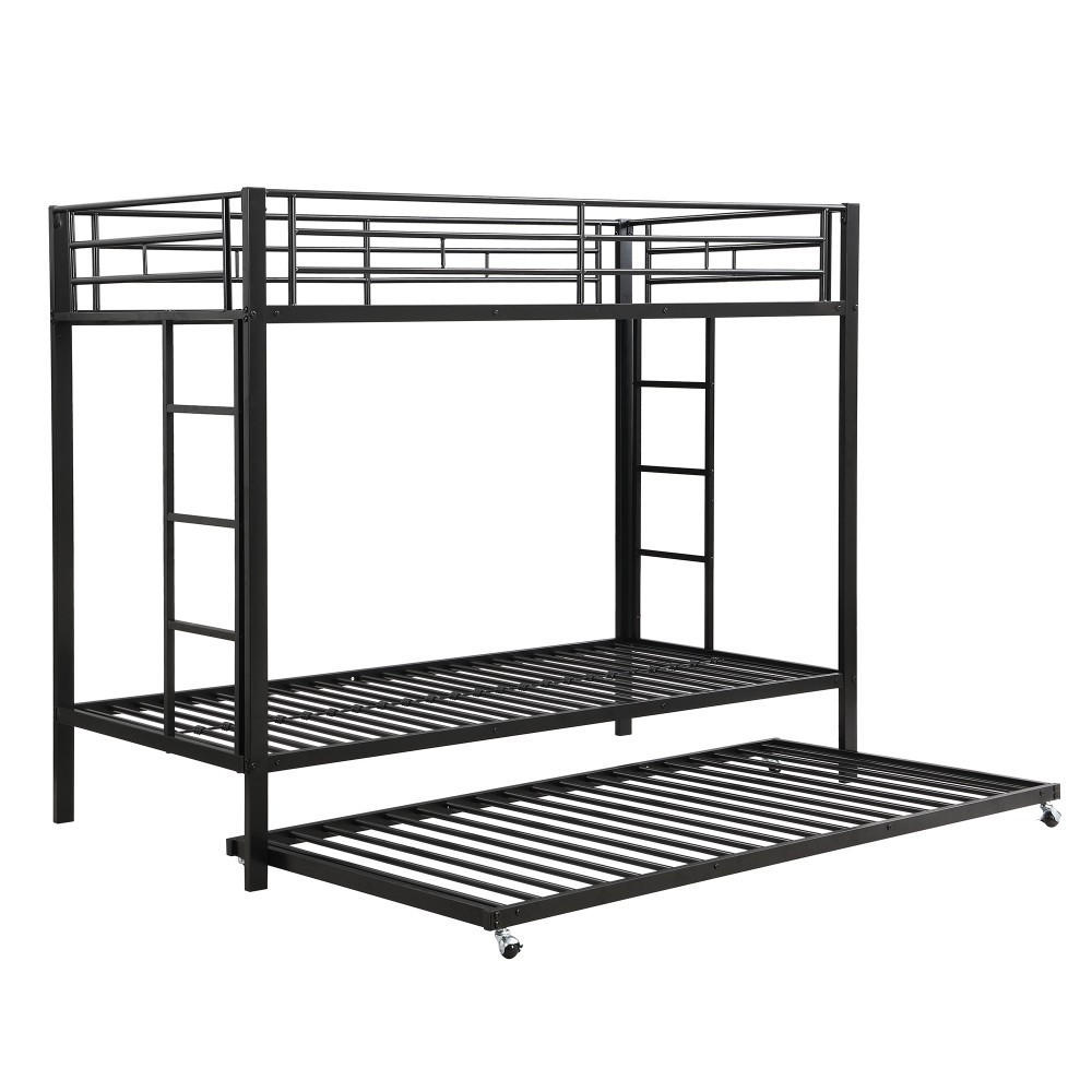 ETAGENBETT 90x200cm mit Ausziehbett in Schwarz - Schwarz, Metall (90/200cm) - KOMHTOM