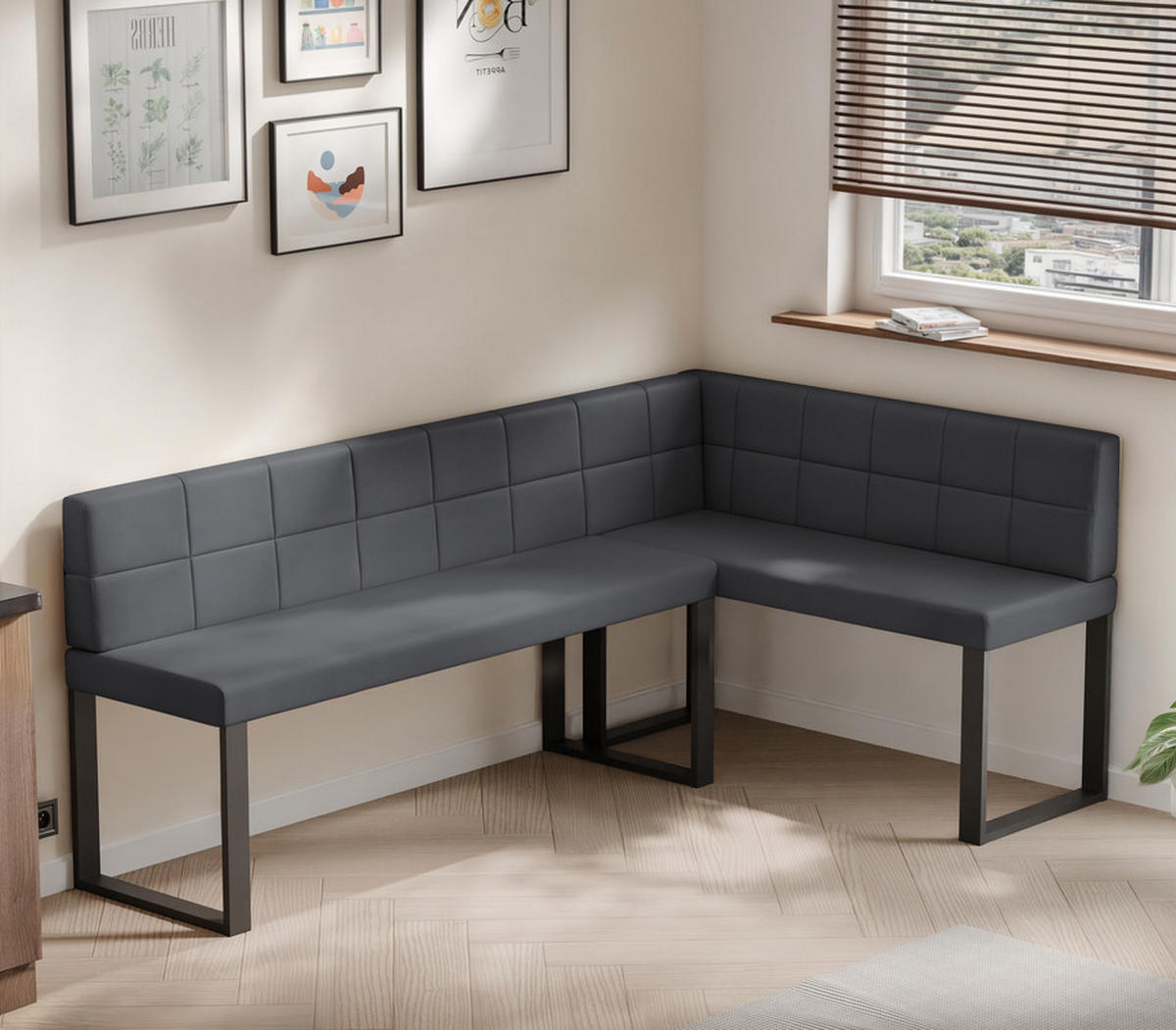 ECKBANK rechts SANA U Kunstleder gesteppt, 142/196 cm Grau - Grau, Kunststoff/Textil (142/196cm) - Idohome