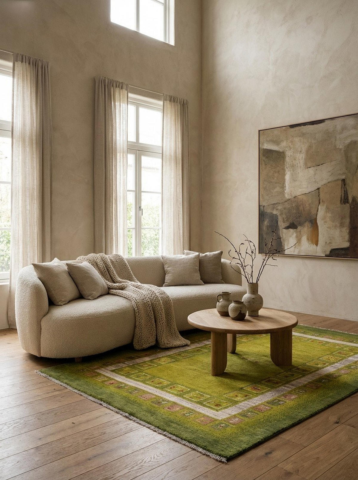 TEPPICH Rizbaf Grün 200/151 cm Schurwolle - Grün, Textil (151/200cm) - Looma