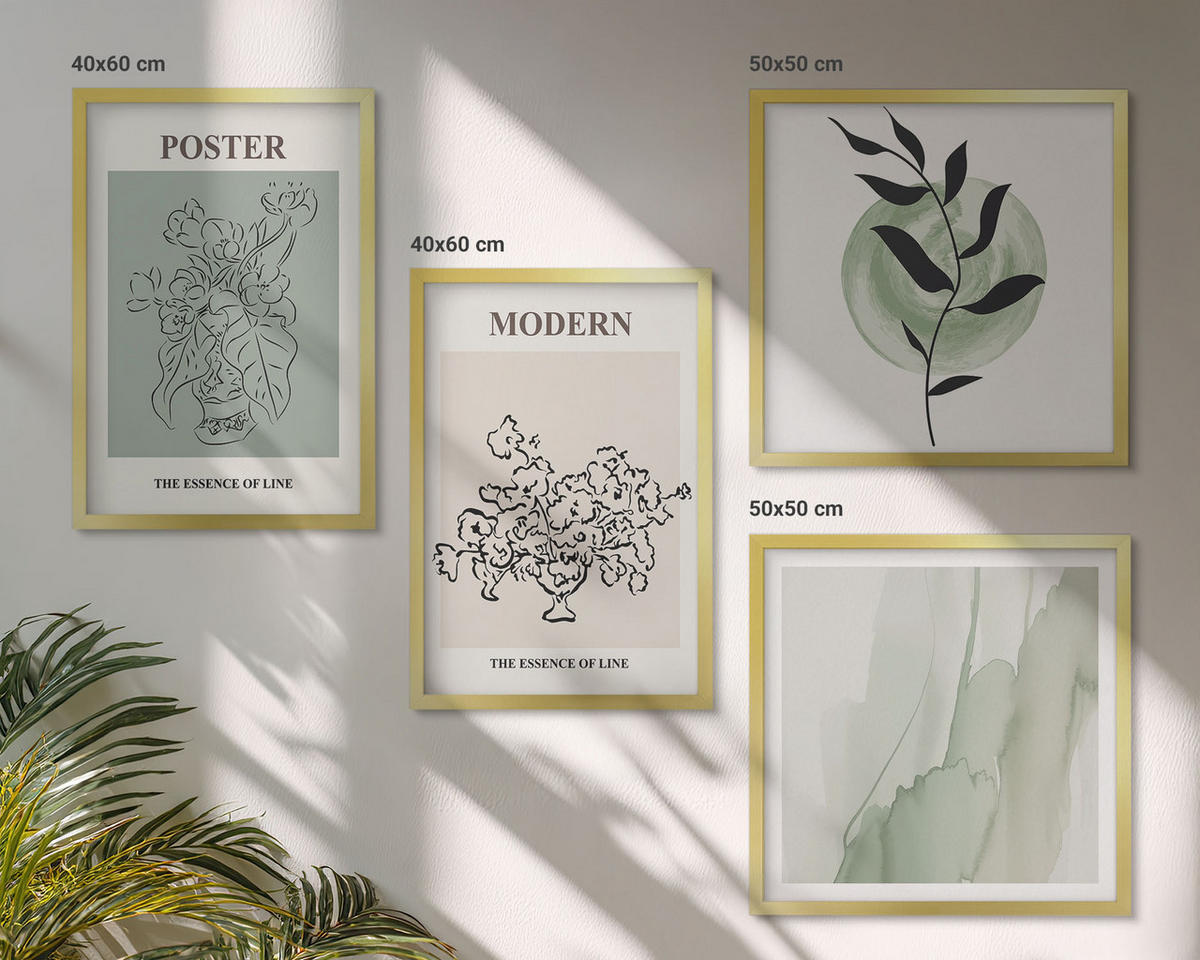 BILDER SET 4er Set - 50x50 cm & 40x60 cm Goldrahmen - Blumen in einer modernen Vase - Goldfarben, Kunststoff (50/50cm) - TULUP