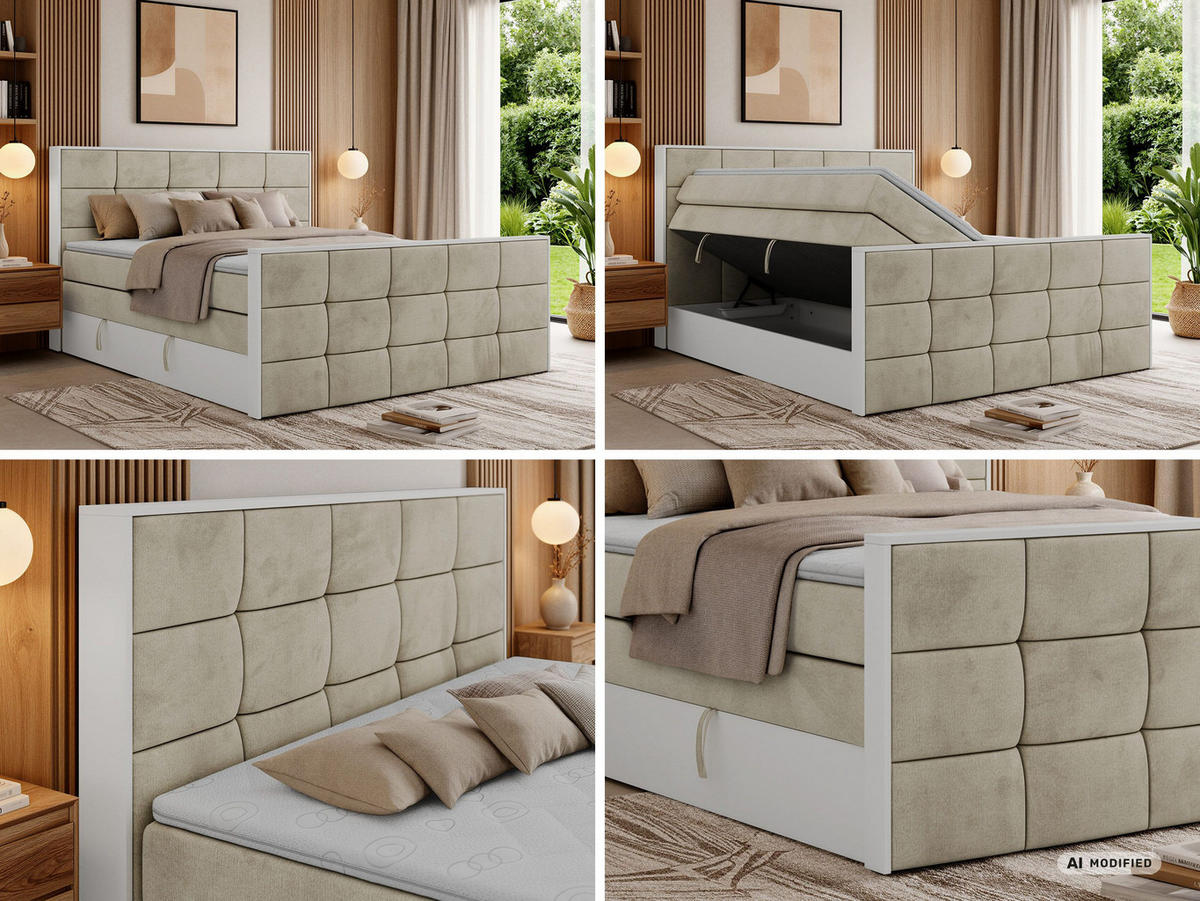 BOXSPRINGBETT ALVIT KING DUO 200/200 - Beige Velvet - Topper T25 - H3 - Beige/Schwarz, Kunststoff/Textil (200/200cm) - MKS
