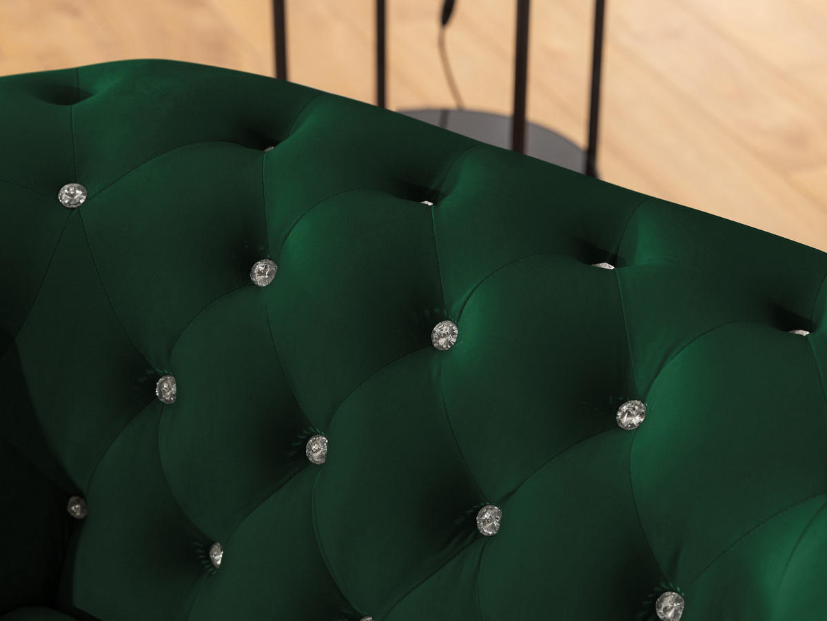 SITZGARNITUR 3+2 Chesterfield Cleo Blink Flasche Grün Samt mit Kristallsteppung und braunen Massivholzfüßen - Braun/Grün, Holz/Textil (203/72/86cm) - S-Style Möbel