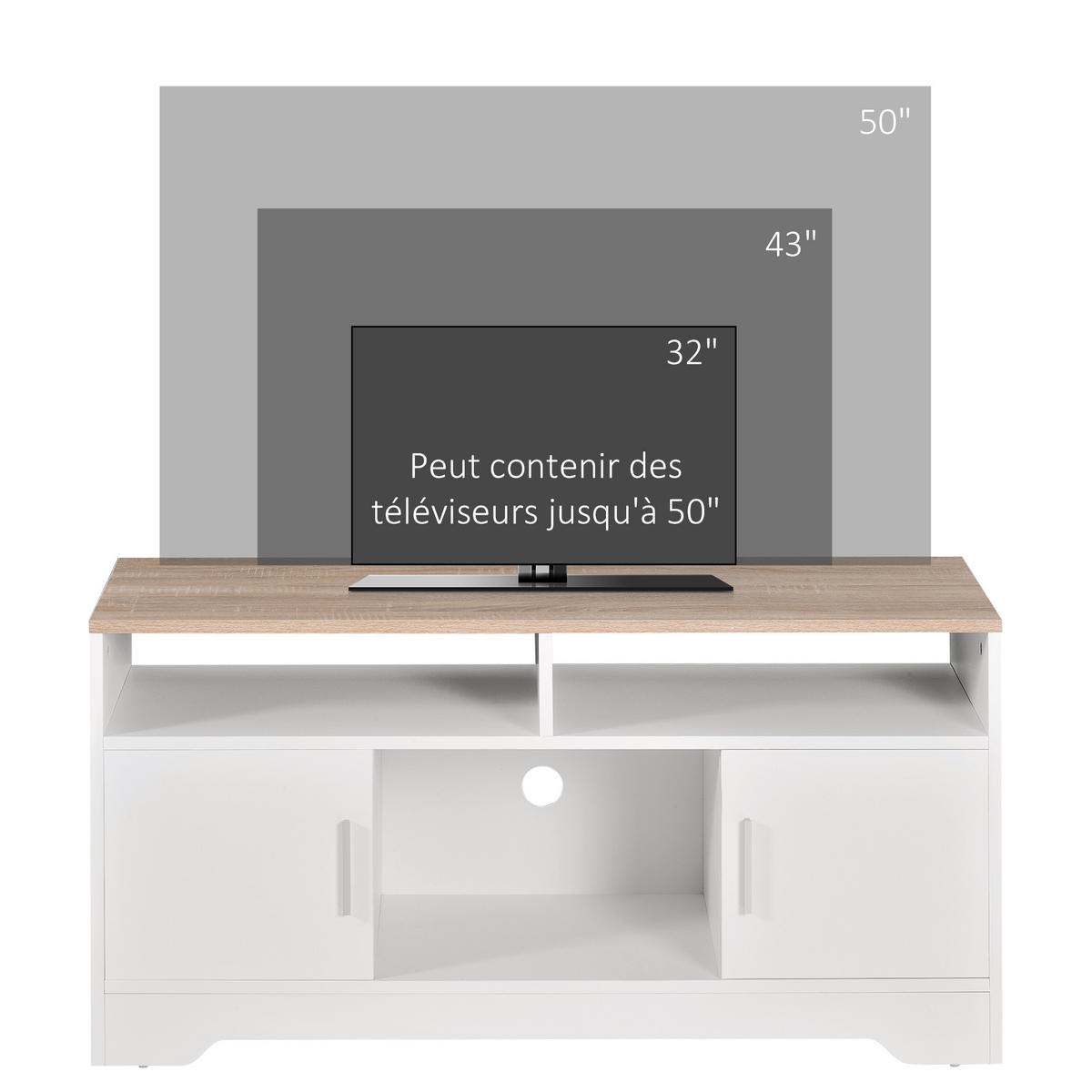 TV-LOWBOARD Weiß/Natur 105/40/52 cm, 2 Türen, Kabeldurchführung - Weiß, Holz (105/52/40cm) - PANGIVO