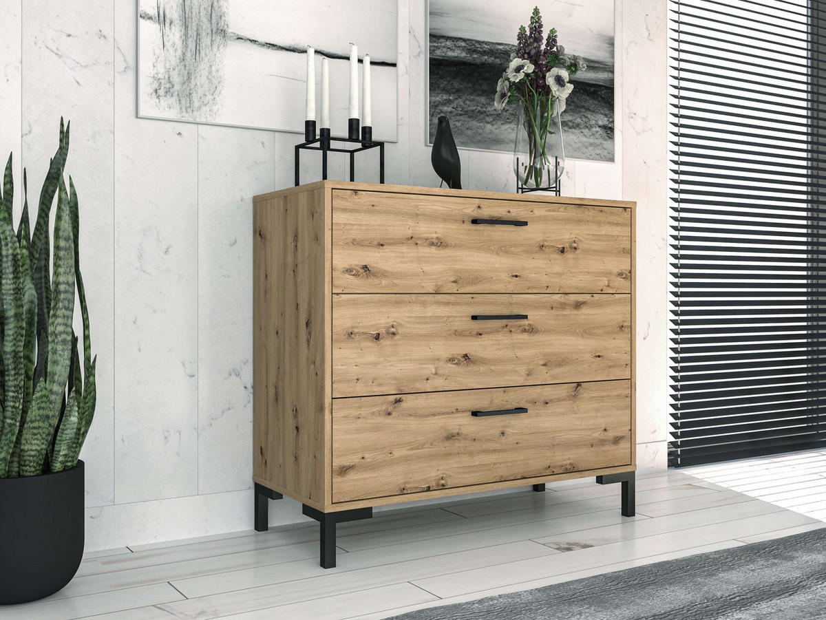 KOMMODE – 92 cm – Nevio – Eichefarben - Eichefarben, Holzwerkstoff (92/83/40cm) - hi-markt