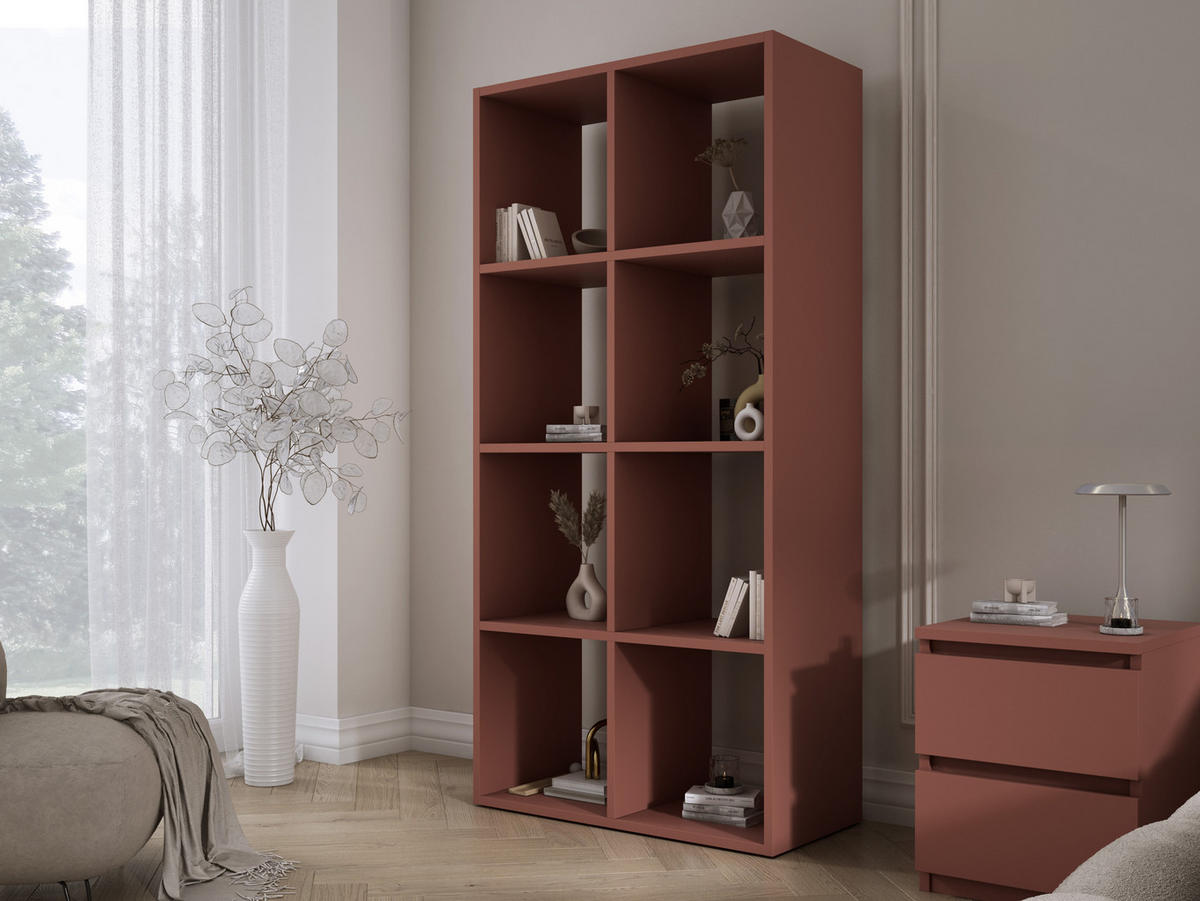 BÜCHERREGAL mit 8 Fächern – Farbe: Ziegelrot – 147 × 74 × 30 cm, vertikale oder horizontal - Rot, Holzwerkstoff (74/147/30cm) - 3XE LIVING