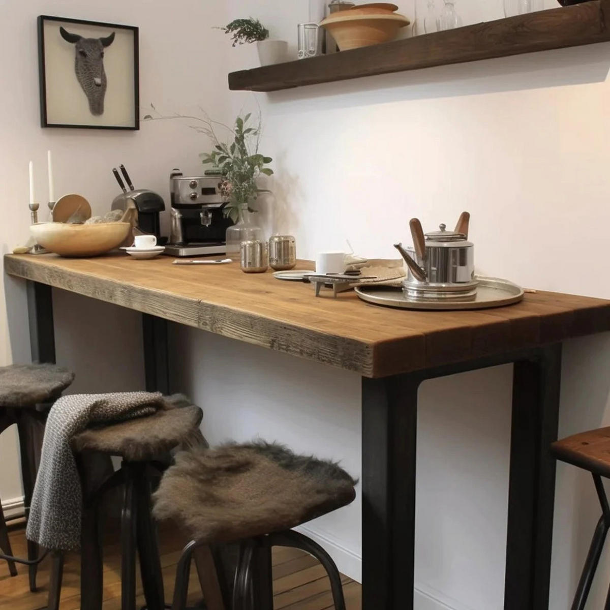 FRÜHSTÜCKSBAR, klobig und stabil – jakobinisch – 200/80/100 cm - Braun, Holz (80/100/200cm) - TRL Handmade Furniture