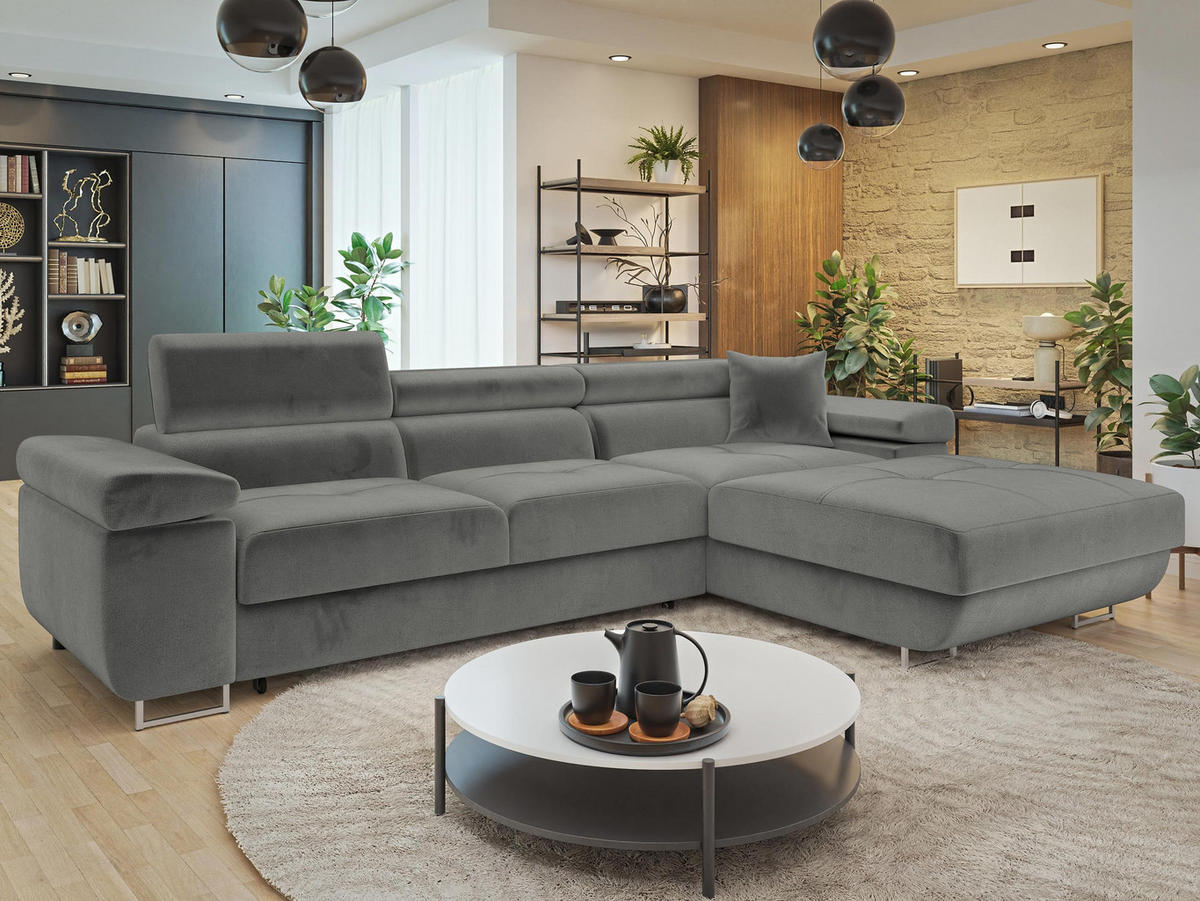 ECKSOFA Torezio Mini, Seite: Rechts - Silberfarben, Holz/Textil (280/170cm) - MIRJAN24