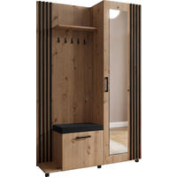 GARDEROBE Linaro mit Spiegel, Sitzbank in Lamellen-Optik 137/207/42 cm, Links - Schwarz/Braun, Holzwerkstoff (137/207/42cm) - WFL GROUP