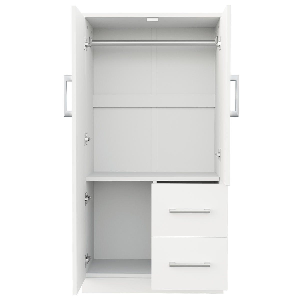 KLEIDERSCHRANK 70/40/135 cm mit 2 Drehtüren und 2 Schubladen in Weiß - Weiß, Holz (70/135/40cm) - BEAOK