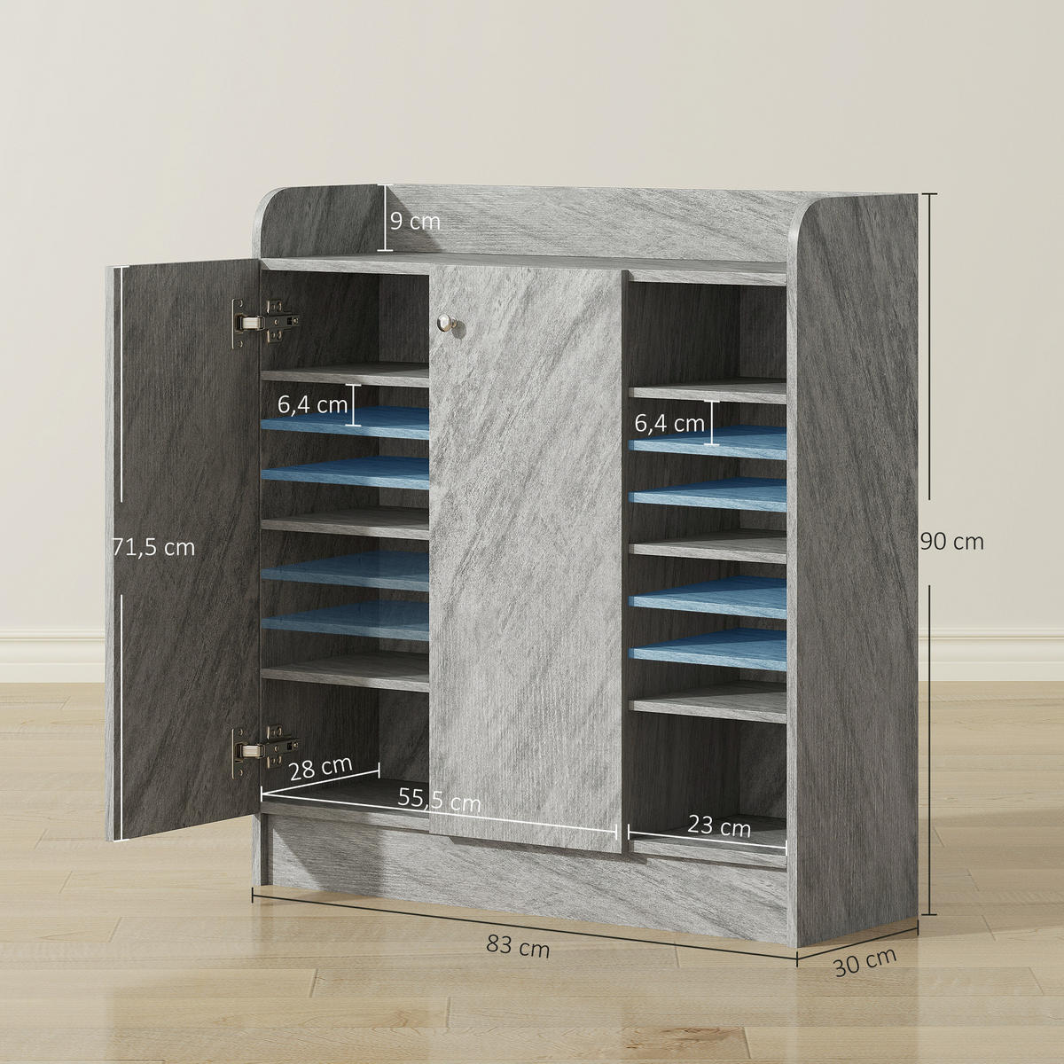 SCHUHSCHRANK Spanplatte, MDF Grau - Grau, Holzwerkstoff (30/90/83cm) - HOMCOM