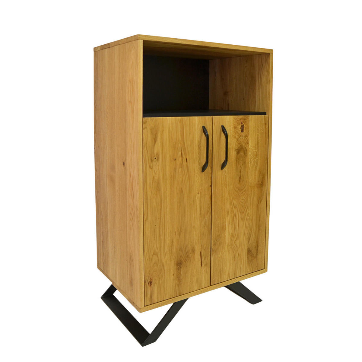 EICHENHOLZ-SCHRANK aus Massivholz und Metall für das Wohnzimmer JORGEN II - Eichefarben, Holz (65/115/45cm) - Rawood Furniture