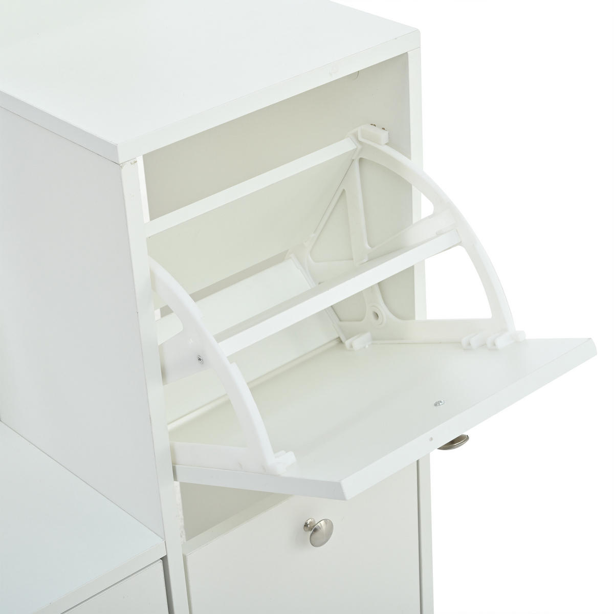 SCHUHSCHRANK aus Spanplatte 85x40x180cm in Weiß mit Spiegel - Weiß, Holzwerkstoff (85/180/40cm) - Modfu