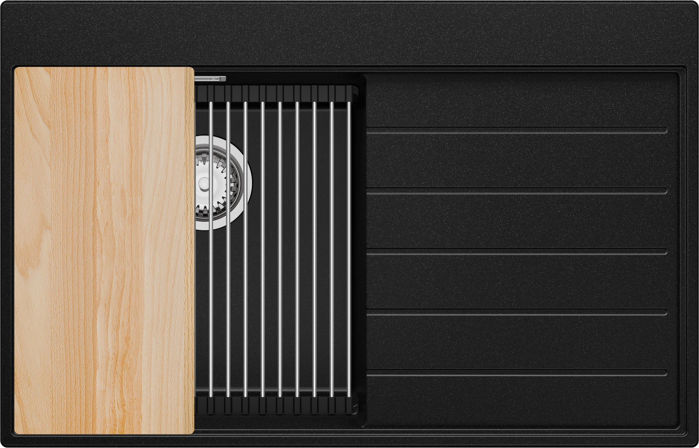 SPÜLBECKEN Sydney, 2-er set Schwarz 78/50 cm 1 Becken + Ablauf-Set + Küchenzubehörset ab 45er Unterschrank - Chromfarben/Beige, Kunststoff (78/20/50cm) - Primagran