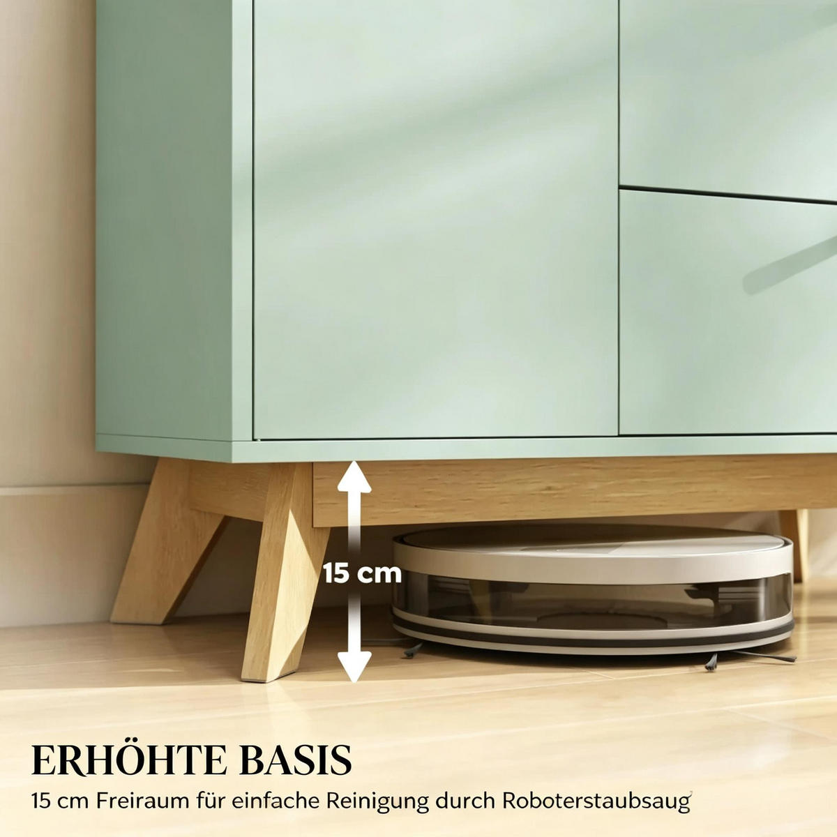 BUFFET DE-38816 80/35/76,3 cm mit 2 Schubladen und offenes Fach Hellgrün - Hellgrün, Holzwerkstoff (80/76.3/35cm) - ComfortXL