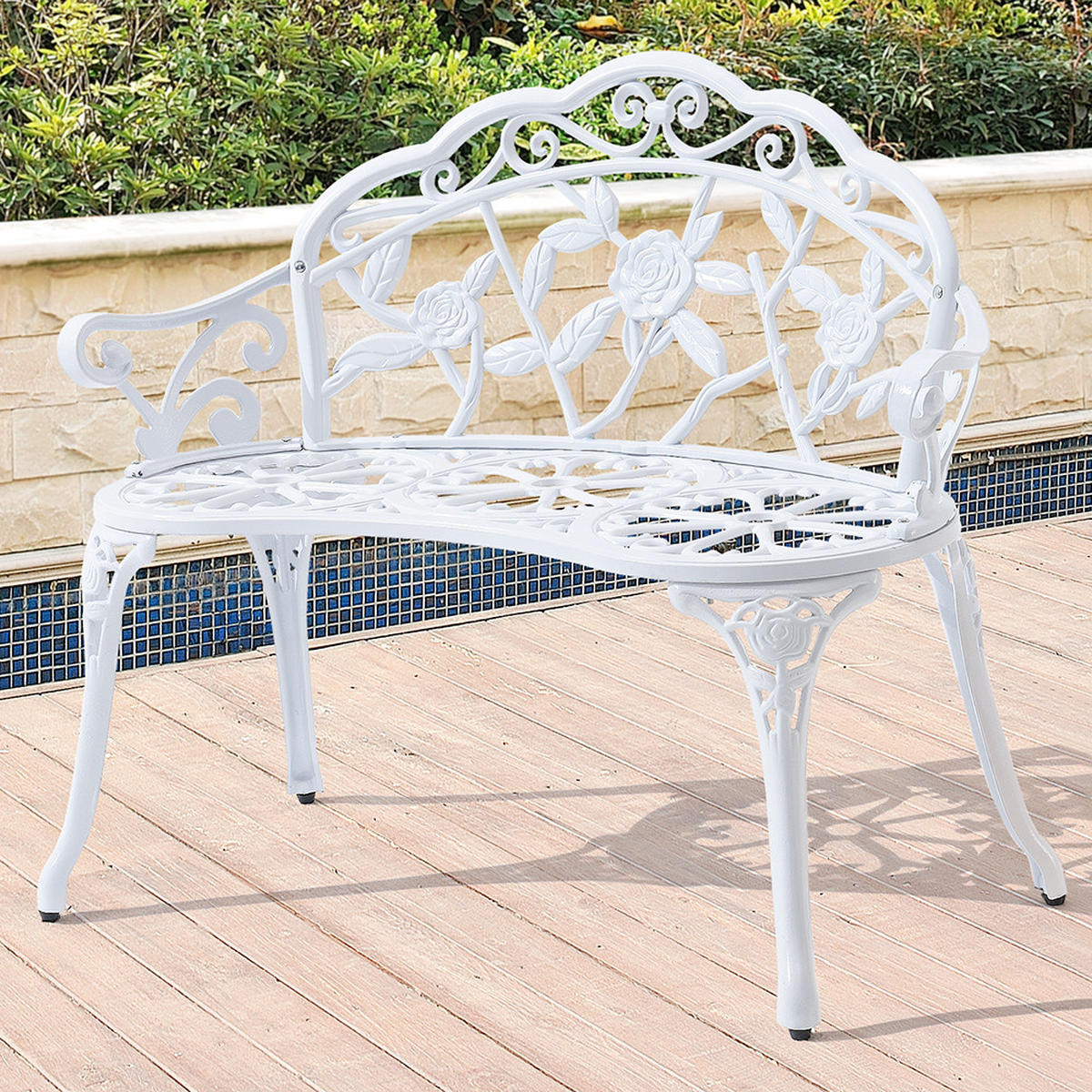 GARTENBANK Monfalcone - Weiß, Metall (99/78/54cm) - casa.pro