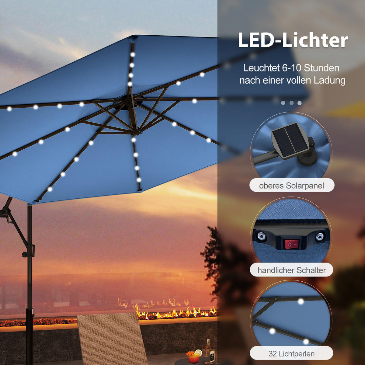 AMPELSCHIRM Blau - Blau, Kunststoff (300/300cm) - COSTWAY