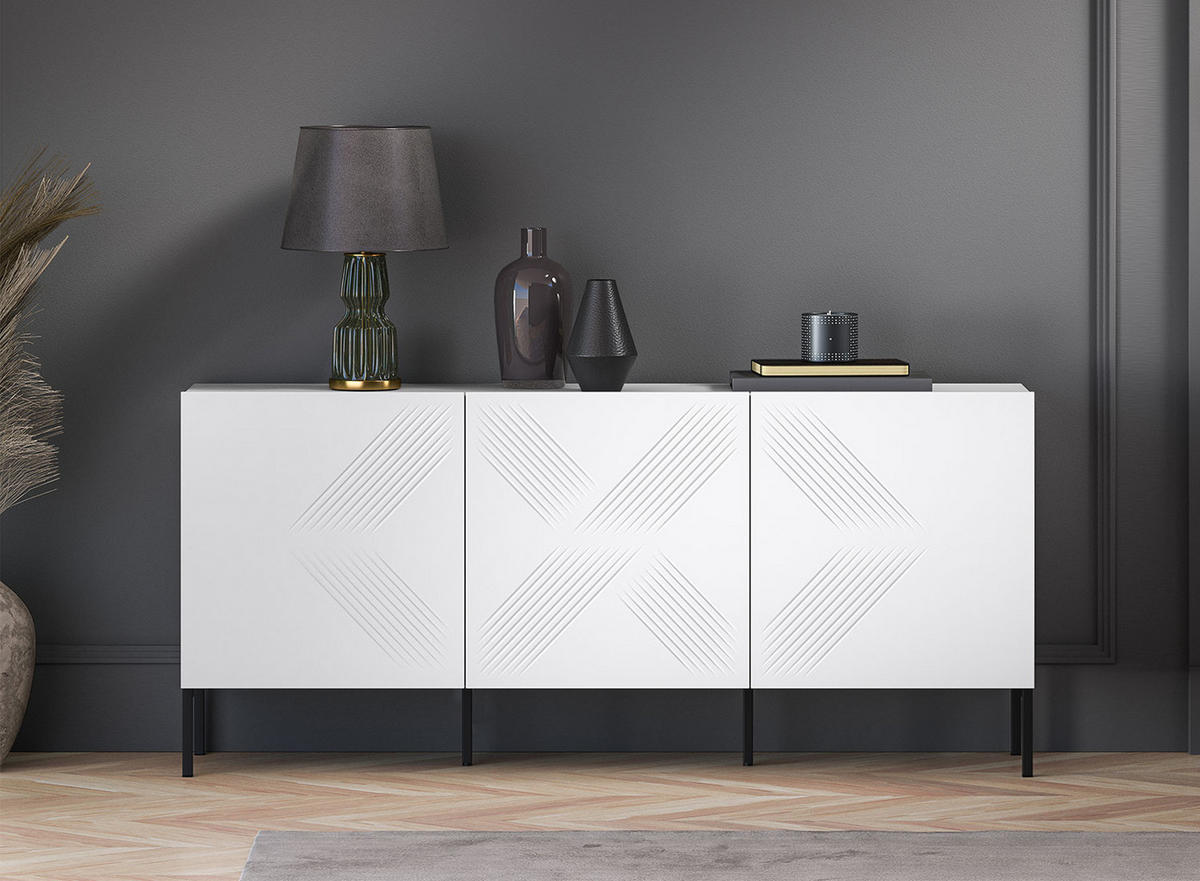 SIDEBOARD Clearing weiß / schwarz 170 / 37 / 77cm (einzelne Füße) - Schwarz/Weiß, Holz/Holzwerkstoff (170/77/37cm) - Feldmann-Wohnen