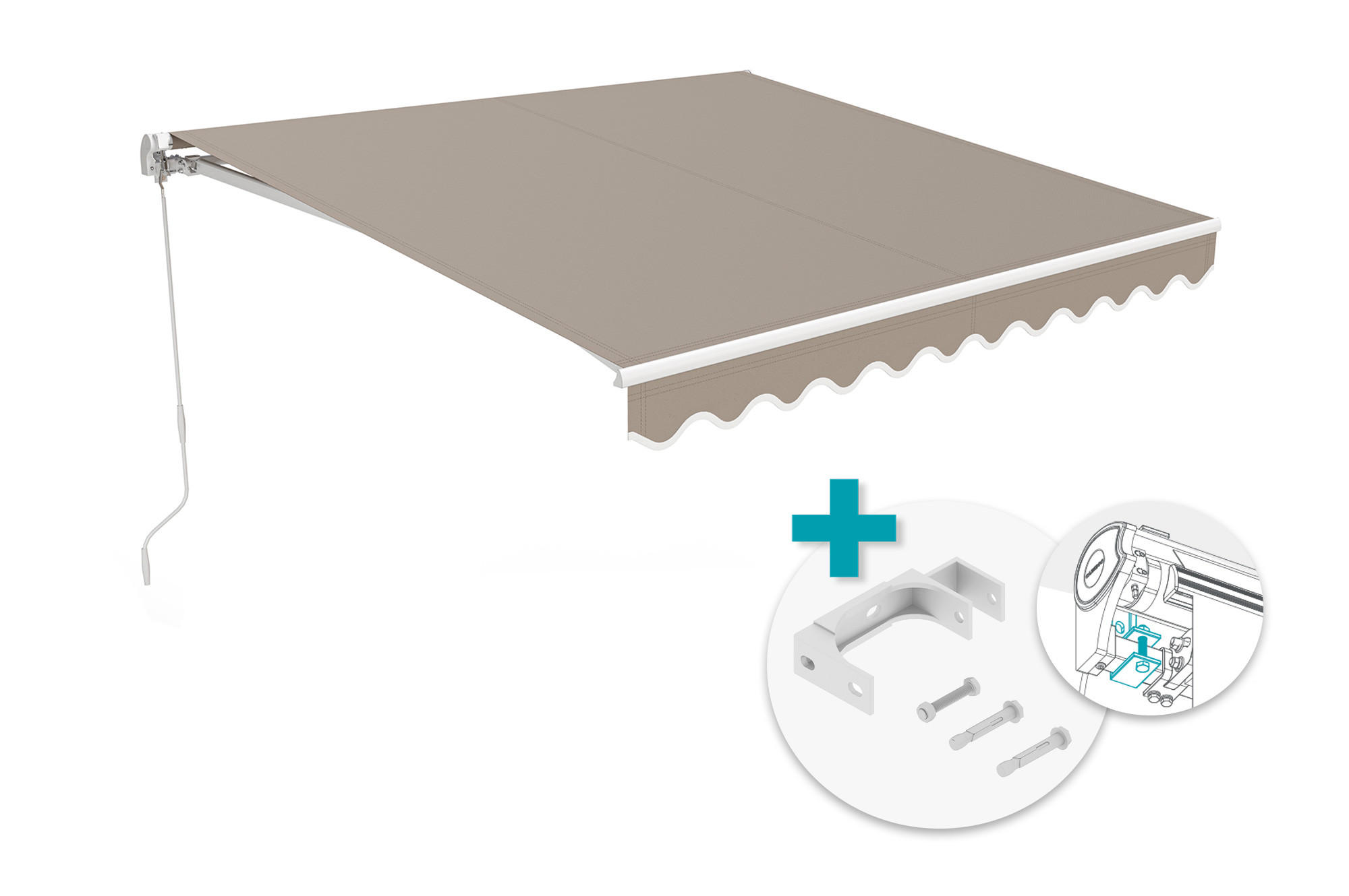 MONOBLOCK-MARKISE VECCHIO 3x2,5m – Weißes Gestell, taupefarbener Stoff mit Deckenbefestigung - Taupe, Textil (304/218/250cm) - Casanoov