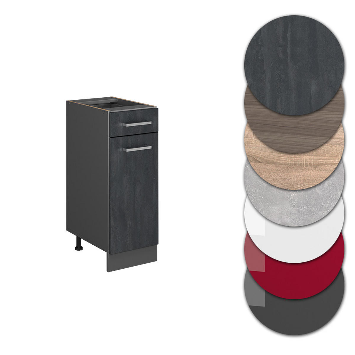 SCHUBLADENSCHRANK R-Line Schwarz Beton 30 cm AP Marmor - Anthrazit/Schwarz, Holzwerkstoff (30/81.6/60cm) - Vicco