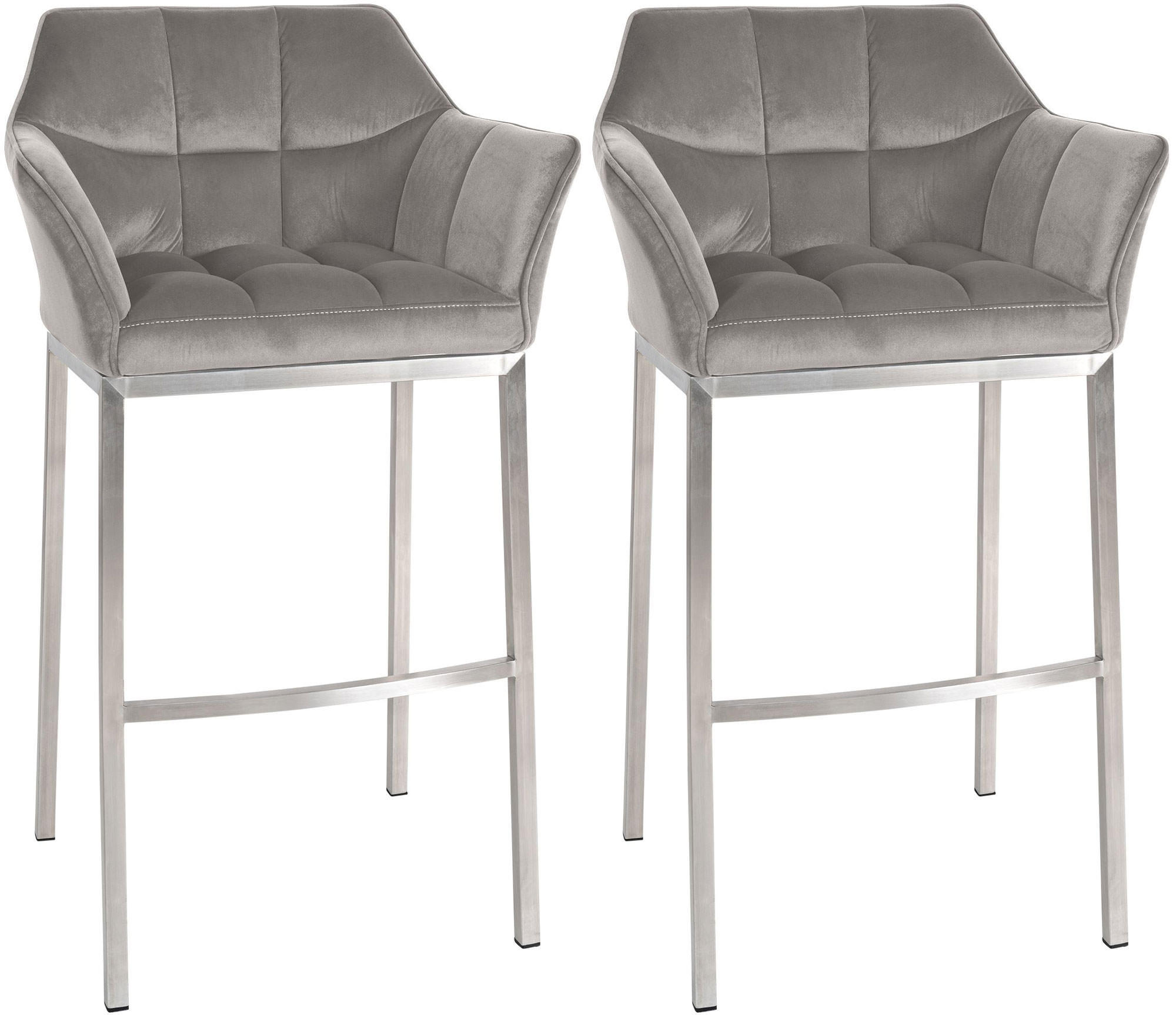BARHOCKER 2er Set Samt Grau - Edelstahlfarben/Grau, Textil (64/110/48cm) - CLP