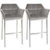 BARHOCKER 2er Set Samt Grau - Edelstahlfarben/Grau, Textil (64/110/48cm) - CLP
