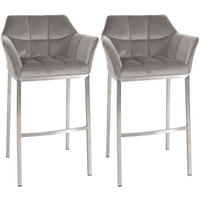 BARHOCKER 2er Set Samt Grau - Edelstahlfarben/Grau, Textil (64/110/48cm) - CLP