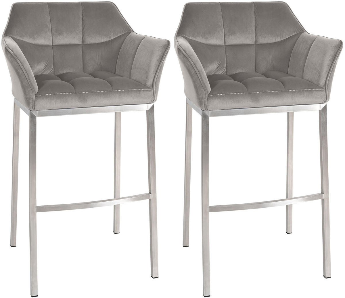 BARHOCKER 2er Set Samt Grau - Edelstahlfarben/Grau, Textil (64/110/48cm) - CLP