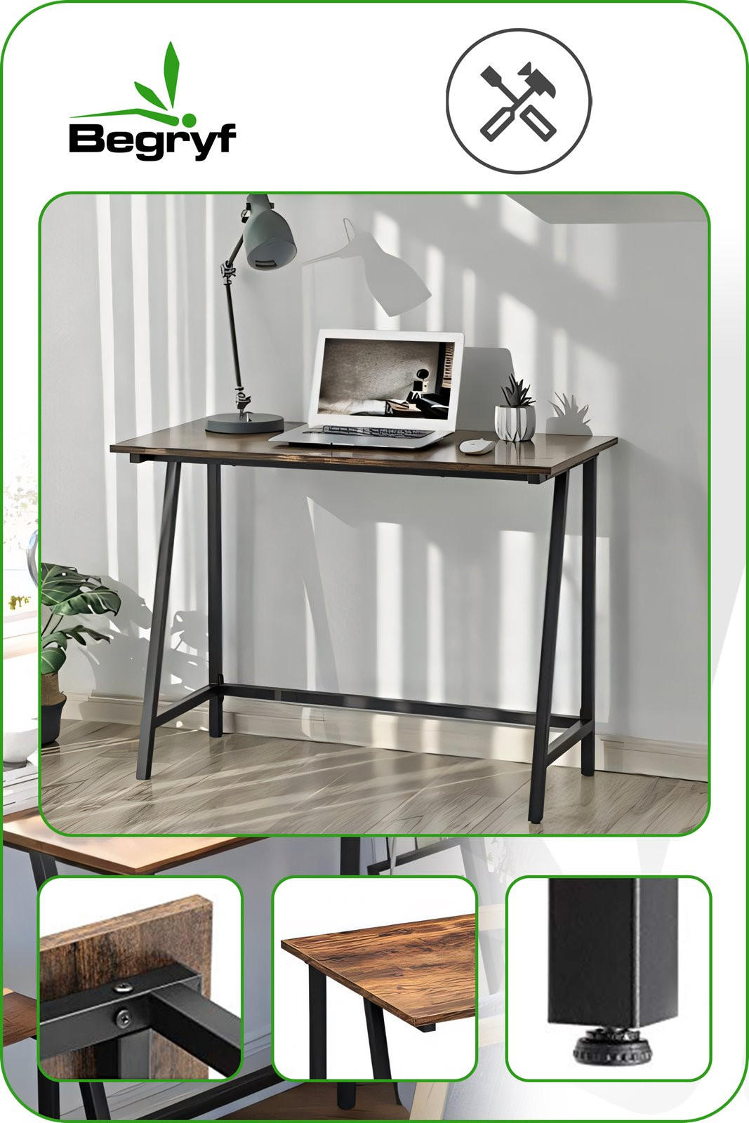 SCHREIBTISCH Metall Holzoptik Dunkelbraun Schwarz stabil 100x50x75 cm - Dunkelbraun/Schwarz, Holzwerkstoff/Metall (50/100/75cm) - Begryf