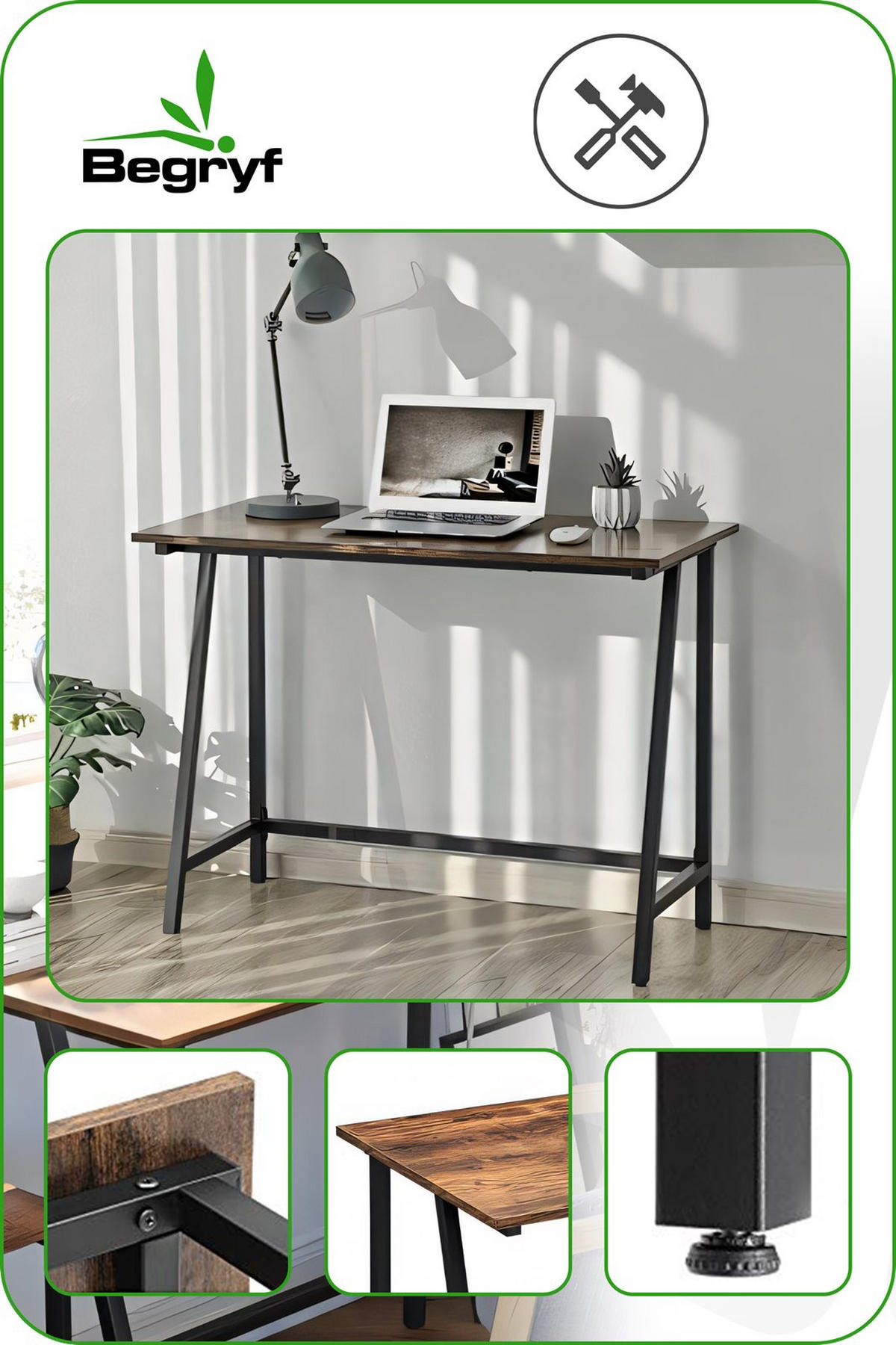 SCHREIBTISCH Metall Holzoptik Dunkelbraun Schwarz stabil 100x50x75 cm - Dunkelbraun/Schwarz, Holzwerkstoff/Metall (50/100/75cm) - Begryf