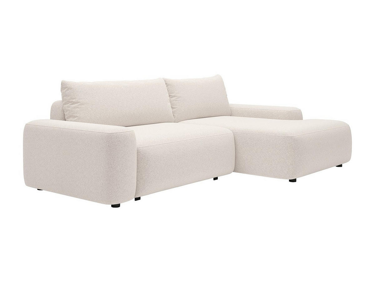 ECKSOFA mit Schlaffunktion - Ecke rechts - melierter Stoff - Cremefarben - DAVISO - Creme, Textil (264/162cm) - Vente-Unique