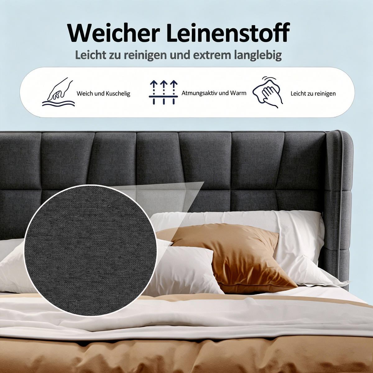 POLSTERBETT 180/200 cm in Grau mit Bettkasten - Grau, Holzwerkstoff/Textil (180/200cm) - WISHDOR