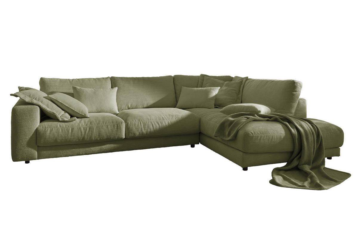 ECKSOFA MADELINE Grün Cord - Schwarz/Grün, Kunststoff/Textil (325/224cm) - KAWOLA